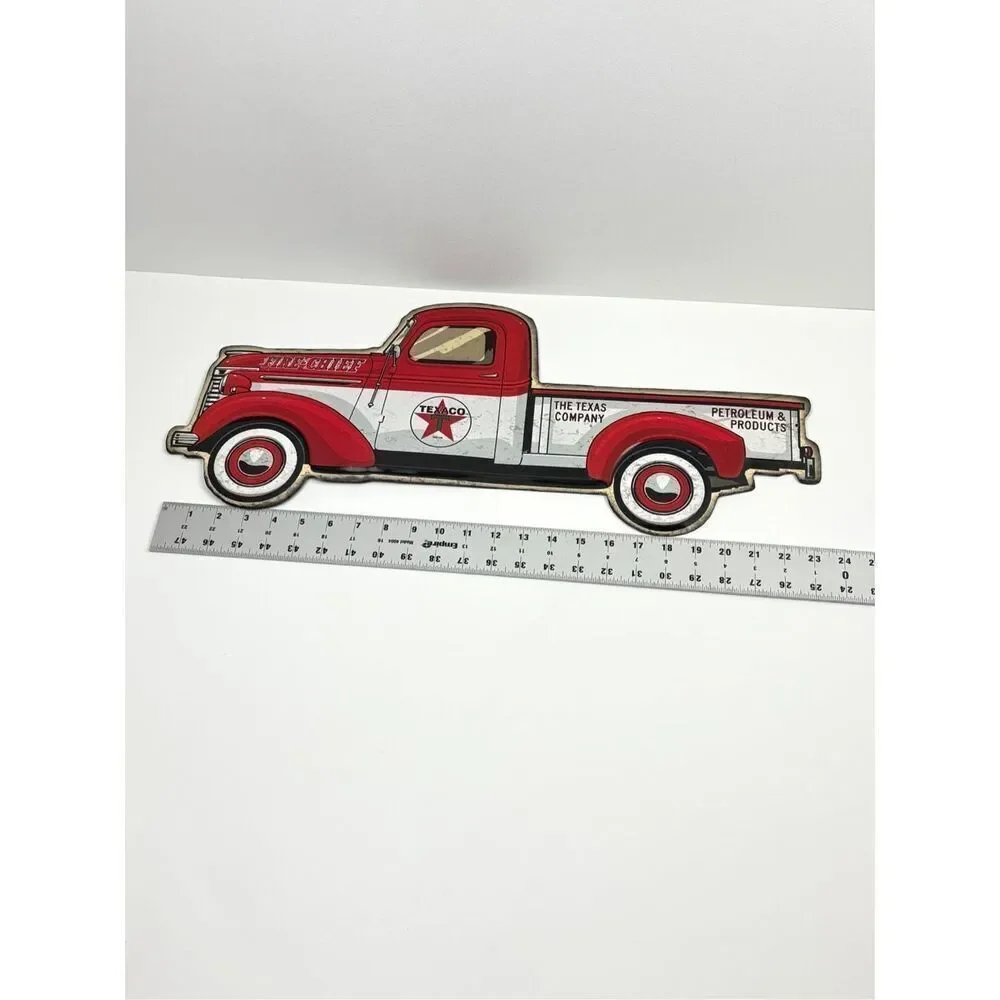 Texaco Fire Chief Truck Metal Tin Display Sign Embossed Shop Standard Motor Oil